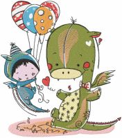 Dragon and flying baby embroidery design