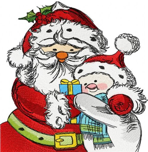 Santa and snowman machine embroidery design 2