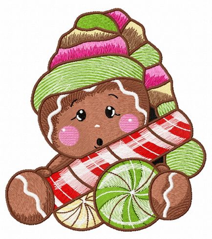 Surprised gingerbread man machine embroidery design      