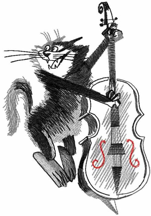 Cat with contrabass free embroidery design