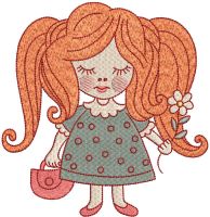Red-haired girl with a basket and a flower embroidery design