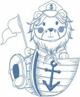 Lion in boat one colored embroidery design
