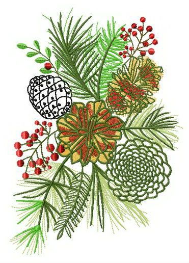 Coniferous bouquet machine embroidery design