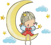 Princess fairy riding a crescent embroidery design