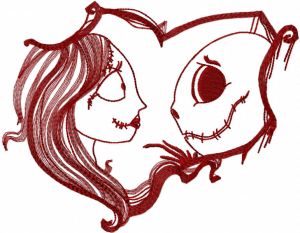 Jack and Sally broken heart one color embroidery design
