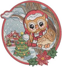 Owl greets guests in the winter forest embroidery design
