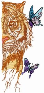 Wet tiger with butterflies embroidery design