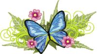 Kostenloses Stickdesign mit Schmetterlingen und Blumen