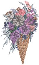 Waffle cone with bouquet of beautiful flowers