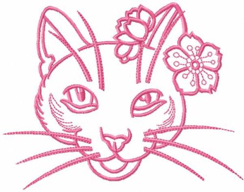 Pink flower cat free embroidery design
