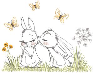 Two loving easter bunnies embroidery design