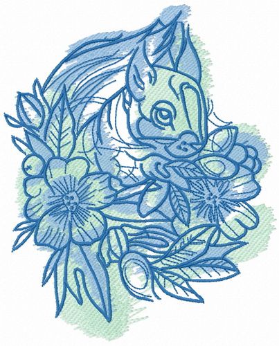 Squirrel and flowers machine embroidery design
