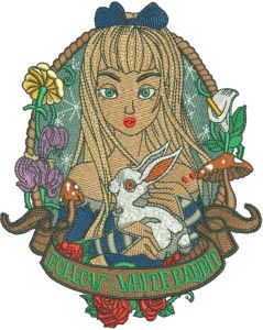 Follow White rabbit embroidery design