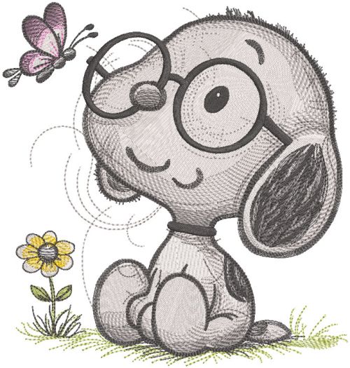 Baby snoopy with glasses embroidery design