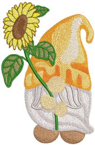Gnome with big sunflower embroidery design
