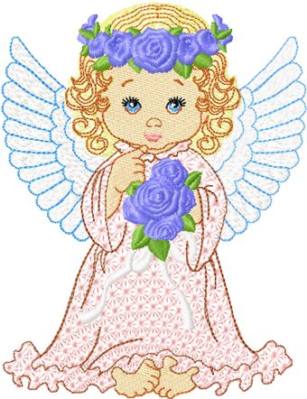 Angel with flowers machine embroidery design