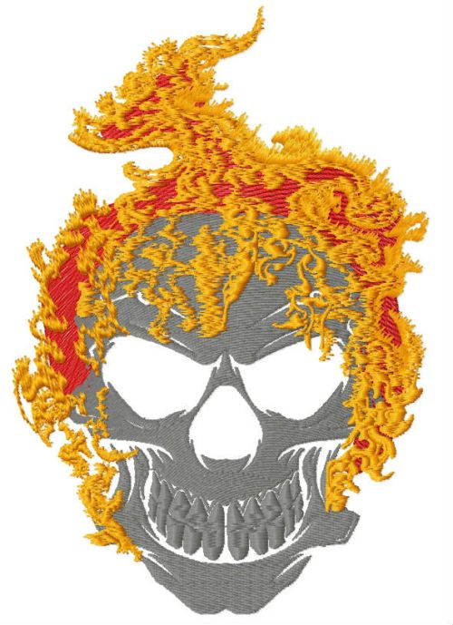 Skull in flame machine embroidery design