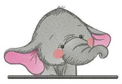 Embarrassed elephant machine embroidery design