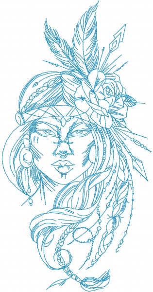 Indian girl with feathers and rose embroidery design