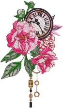 Vintage clock in rose garden embroidery design