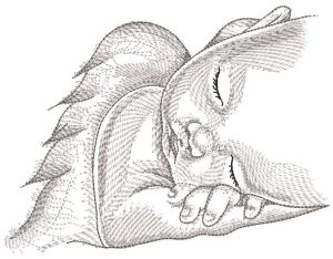 Sleeping angel greyscale sketch embroidery design
