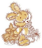 Beige bunny with tiny fir tree embroidery design