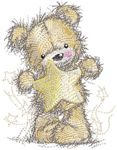 Teddy bear with a gold star embroidery design