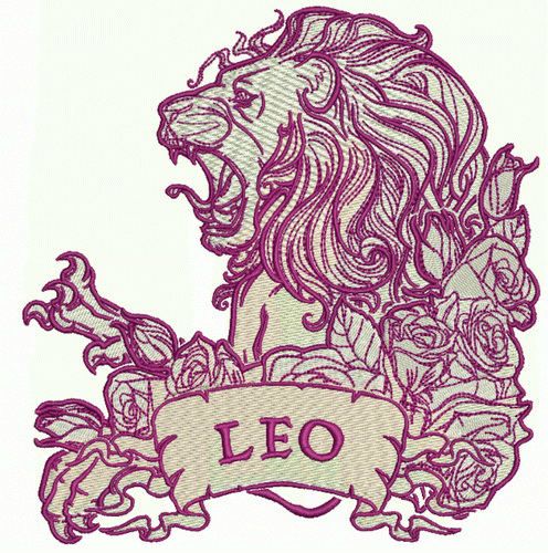 Leo and roses machine embroidery design