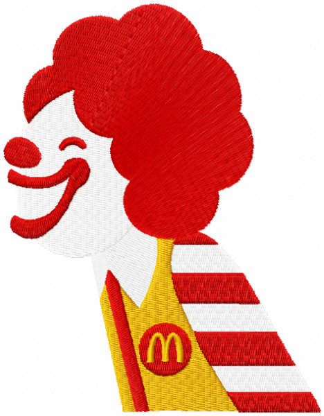 Smiling Ronald McDonald embroidery design