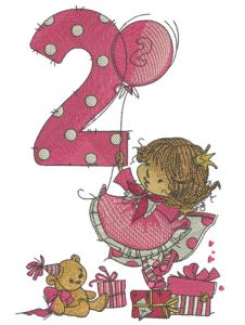 Girl's 2nd birthday embroidery design