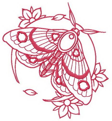 Pink moth and flowers machine embroidery design