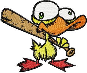 Nervous Duck with a Baseball Bat machine embroidery design