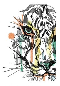 Diseño de bordado de tigre de arte moderno.