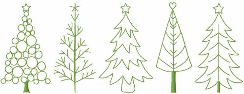 Five christmas trees embroidery design