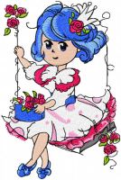 Malvina swing in garden embroidery design