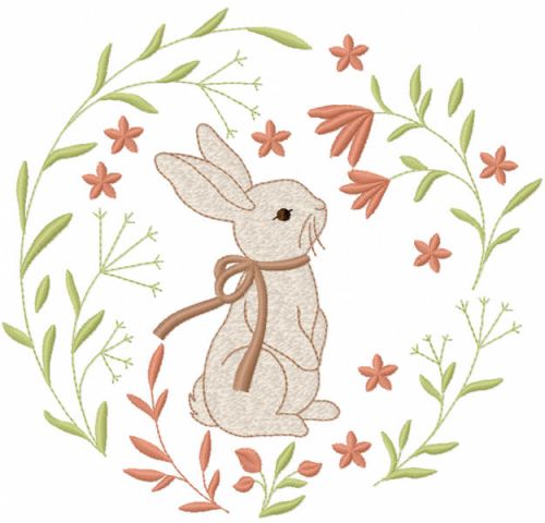 Bunny flower frame embroidery design