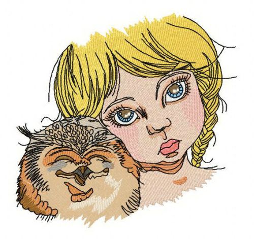 Girl with owl machine embroidery design
