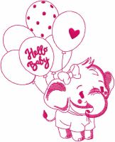 Baby elephant one colored embroidery design