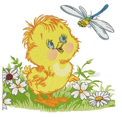 Curious chicken machine embroidery design