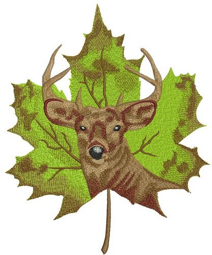 Deer on maple leaf machine embroidery design