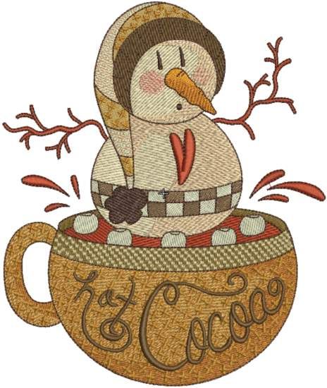 Hot cocoa with snowball embroidery design