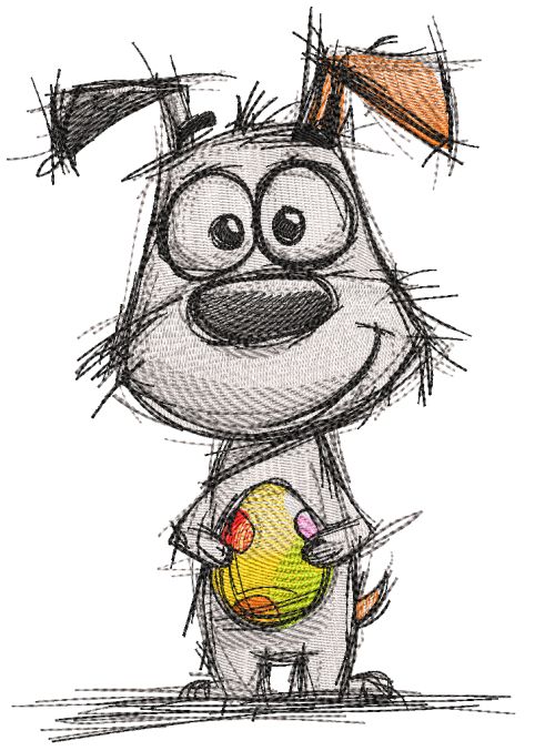 Dog with Easter egg sketch embroidery design