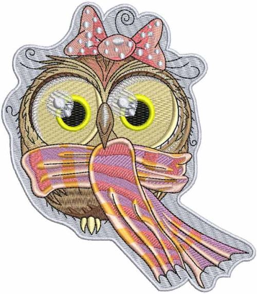 Owl with scarf embroidery design