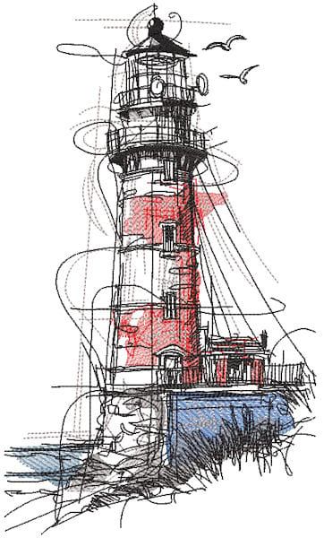 Lighthouse sketch art embroidery design