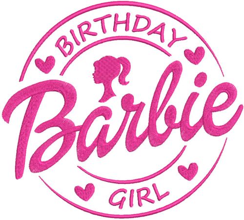 Barbie birthday girl embroidery design
