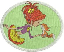 Cute girl and squirrel embroidery design