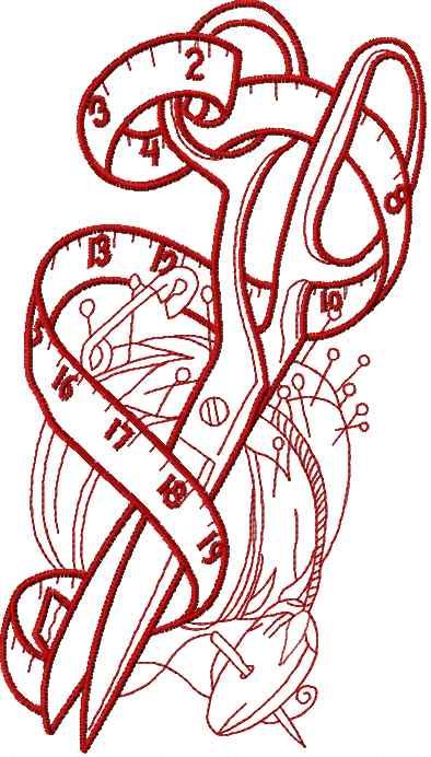 Scissors measure and needle bar embroidery design