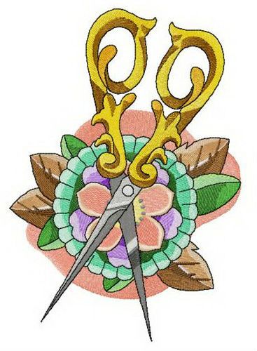 Brooch and scissors machine embroidery design