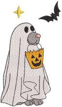 Puppy ghost with halloween bag embroidery design