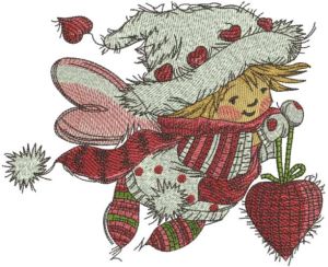 Christmas fairy with red heart embroidery design